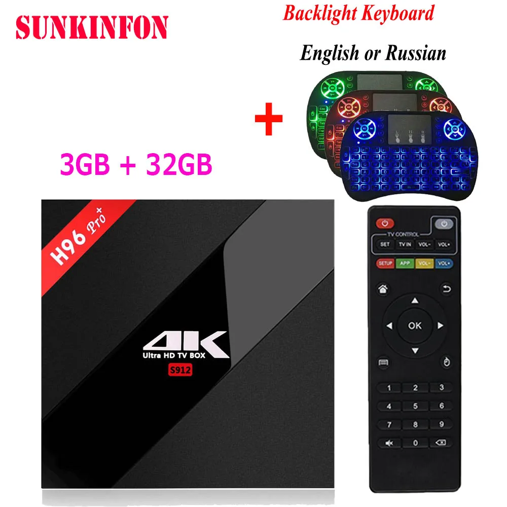 

Original H96 Pro+ Plus 3G/32G TV Box Android 7.1 TV Box Amlogic S912 Qcta Core Wifi Bluetooth HDMI 4K Media Player Smart TV Box