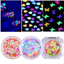 1 г флуоресцентные Блестки для ногтей, блестки в форме звезды, в форме сердца, смешанные цветные блестки, блестки для ногтей, для украшения ногтей