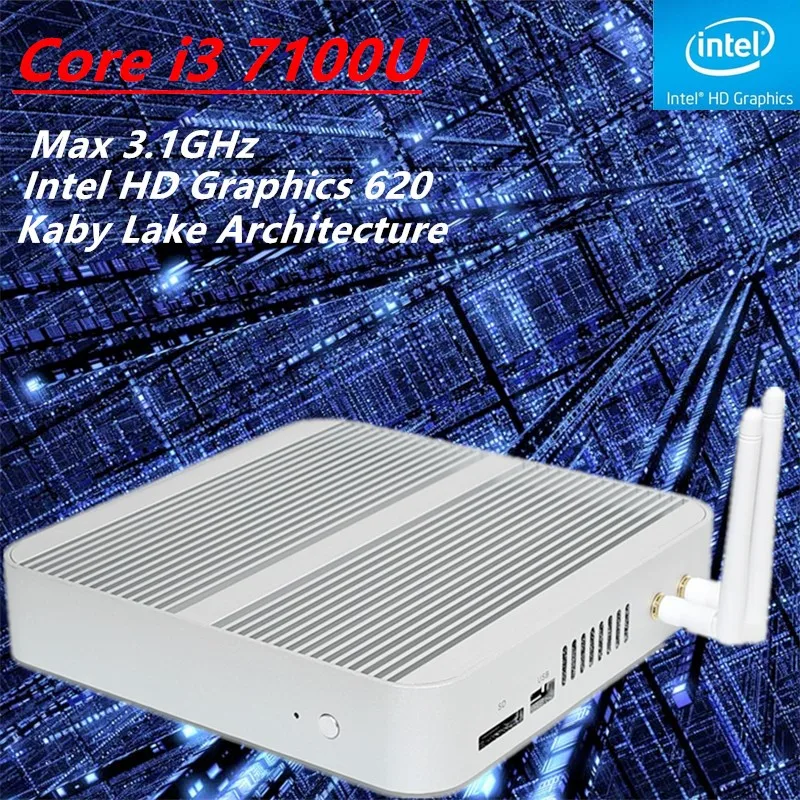 In Stock! Topton Kaby Lake Fanless Mini PC Intel Core i3 7100U 2.4GHz 300M Wifi Optional bluetooth Desktop Computer