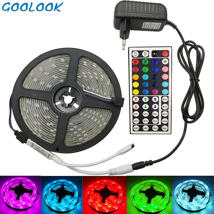 

LED Strip Light RGB 5050 SMD 5M RGB Waterproof RGB Strip Light Led Flexible Tape+ IR Remote Controller+Lamp Ribbon Power Supply