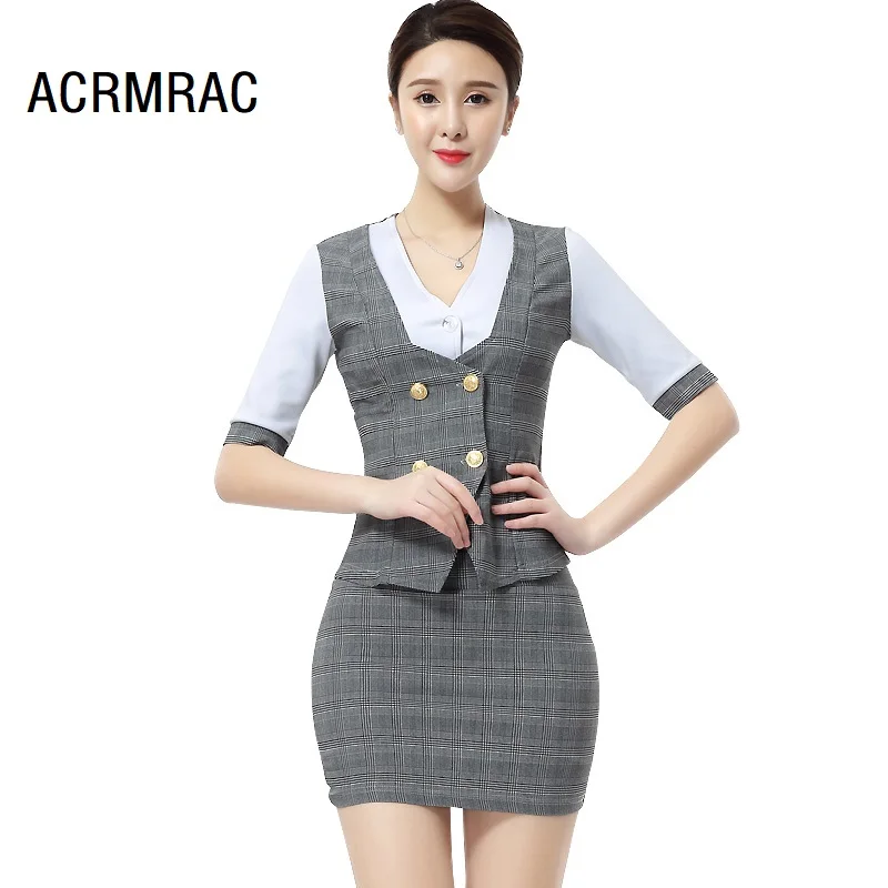 

ACRMRAC Women's suits summer short Slim Patchwork Hollow Short sleeve jacket skirt Business OL Formal Skirt Suits 2317