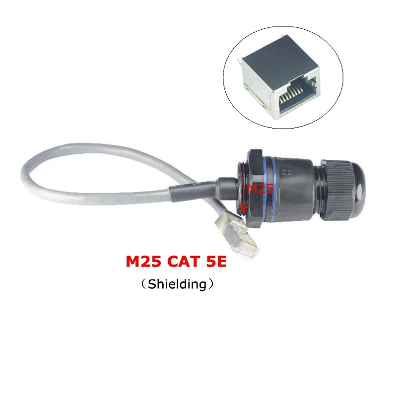 Shielded M25 RJ45 CAT 5E Gigabit Ethernet Waterproof connector plug RJ 45 AP outdoor IP Camera IP68 Water proof cable 25cm