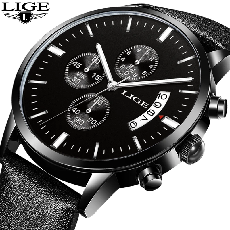 

2019 New Top Luxury Brand LIGE Men Sports Watches Men's Quartz Date Clock Man Leather Army Military WristWatch Relogio Masculino