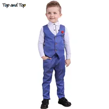 Топ и топ модная детская одежда комплекты одежды для мальчиков белая рубашка с длинными рукавами+ жилет+ брюки 3 шт. для младенцев для маленьких мальчиков джентльмен Костюмы комплекты