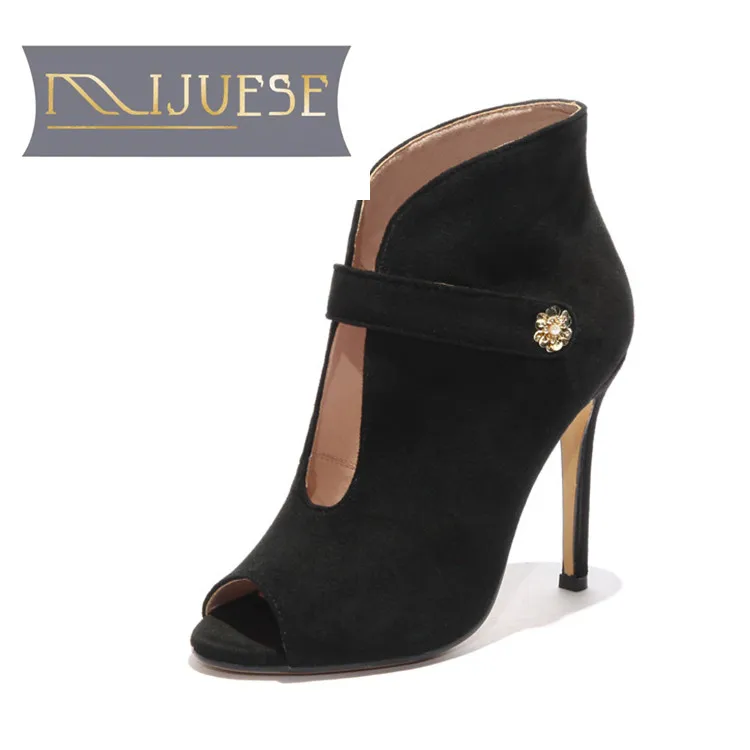 

MLJUESE 2018 women pumps autumn spring Gladiator crystal Black color peep toe high heels women size 34-43