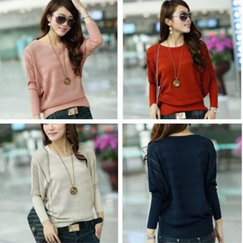 2016 spring autumn womens knit pullover batwing shirt Hollow out long-sleeve o-neck sweater female sweaters