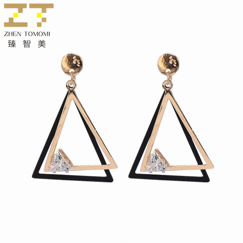 

Korean Simple Metal Round Earrings Cubic Zirconia Geometric Triangle Drop Earrings For Women Fashion Jewelry Oorbellen Brincos