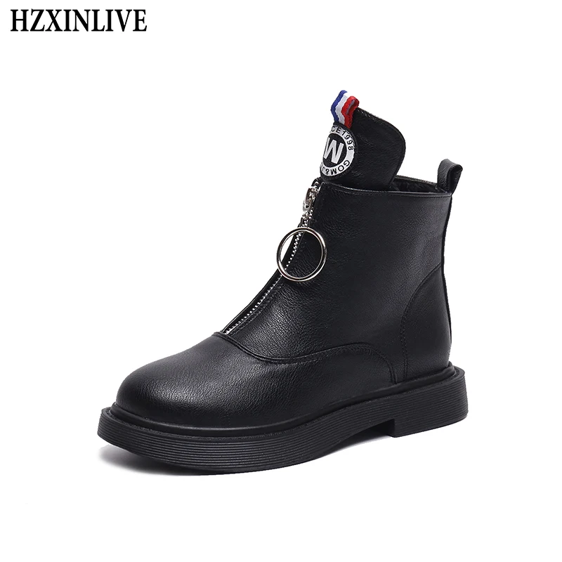 

HZXINLIVE 2018 Winter Women Martin Boots Solid Chain Shoes Female Motorcycle Ankle Plush Round Toe Boots Women Zapatos Mujer