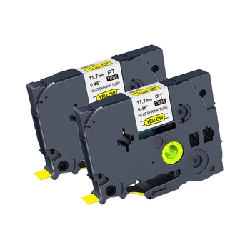 

2PCS 11.7mm Black on Yellow for Brother Tape HS2-631 HSe-631 Heat Shrink Tube Tape Compatible for Brother P-touch Label Printers