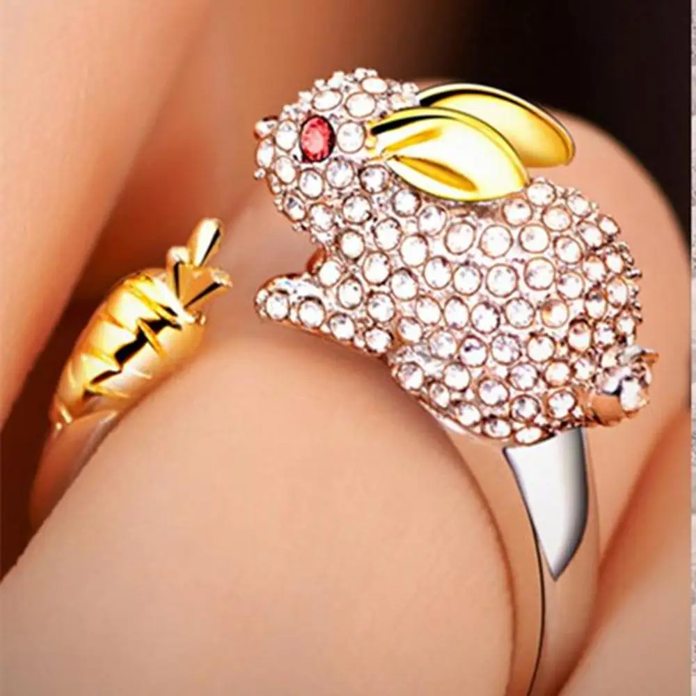 

925 Silver Crystal Lovely Dog Pig Rabbit Monkey Shape Inlaid 12 Animal Rings Women Girl Opening Ring Wedding Party Jewelry
