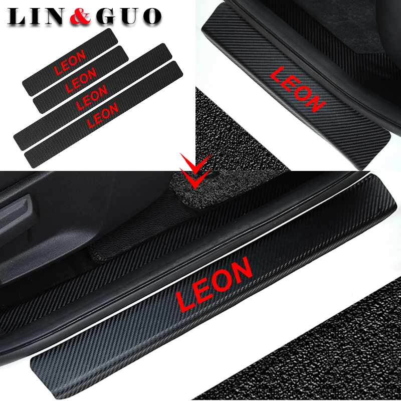 

4pcs Car Door Sill Protector Car Styling Carbon Fiber Door Plate Scuff Protection Sticker fit for Seat Leon
