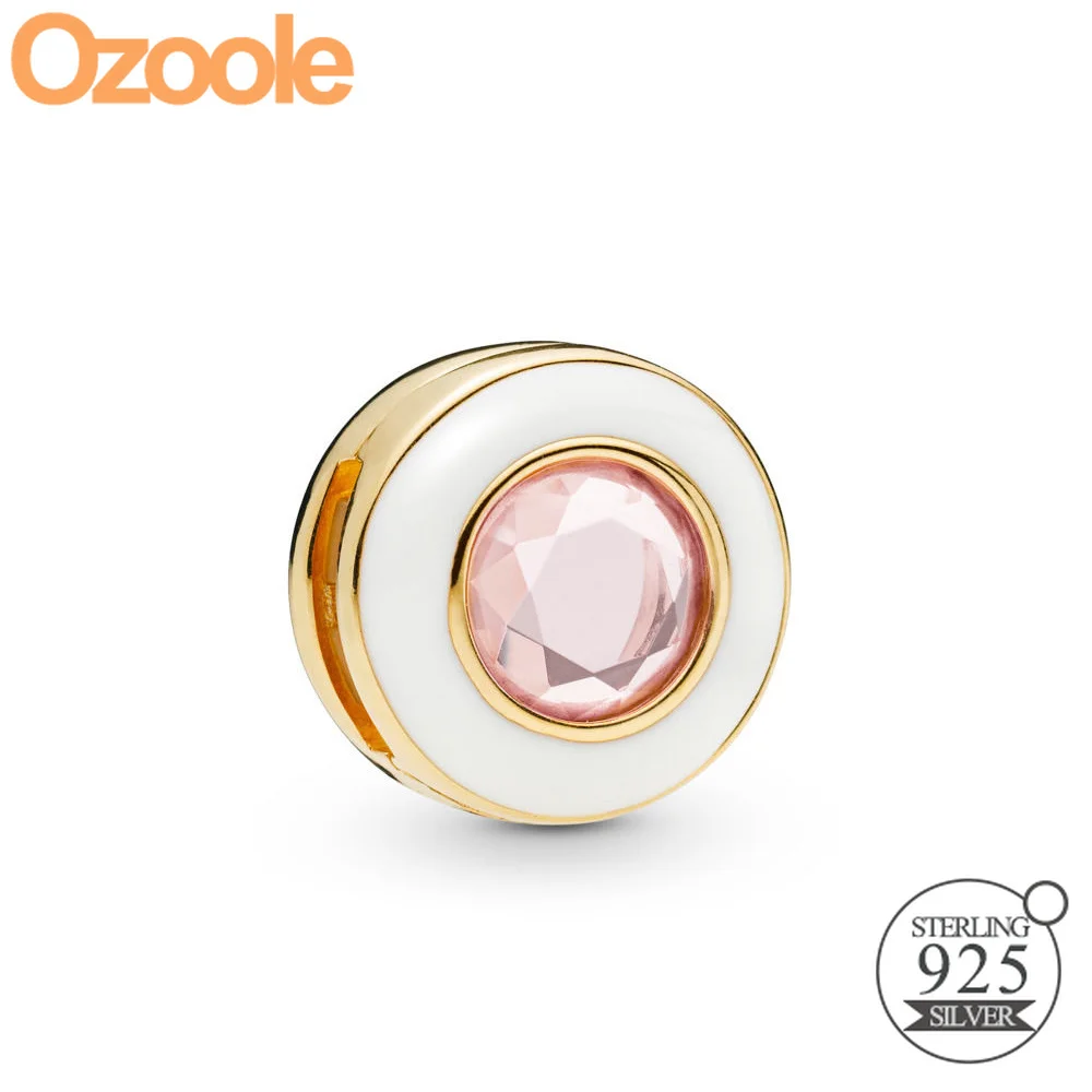 

New Authentic 925 Sterling Silver Reflexions Gleaming White Circle Clip Charm Bead Fit European Original Bracelet Women Jewelry