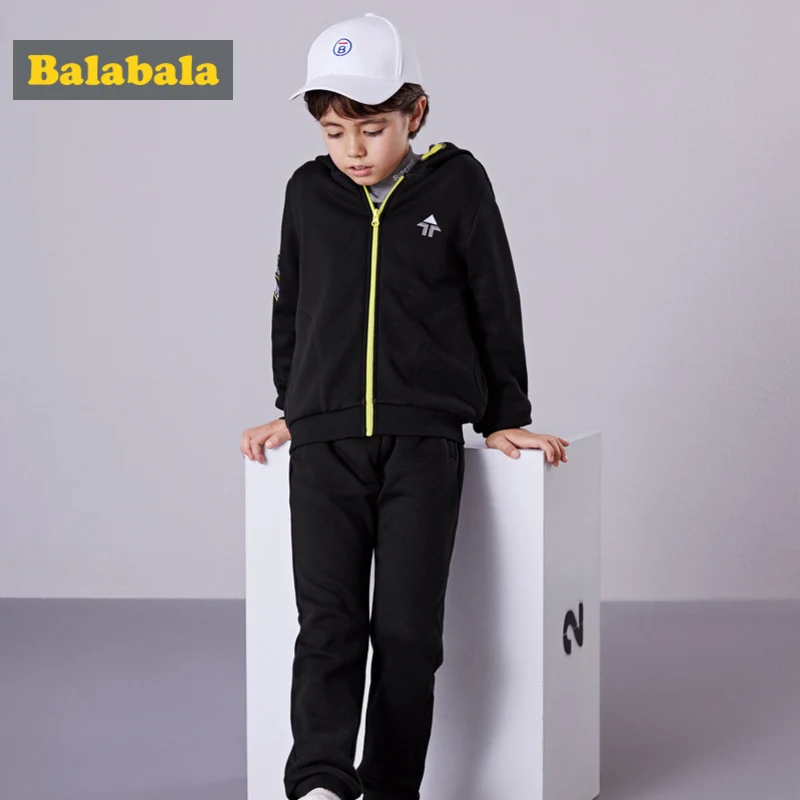 

Balabala Boys 2-Piece Fleece-Lined Hooded Jacket Zip Hoodie with Pocket + Pull-on Joggers Set for Teenage Boy Sport Clothing Set