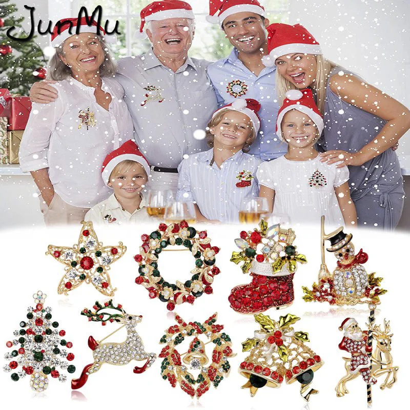 

New Year Fashion Christmas Boots Brooch Santa Claus Shoes Carriage Rhinestone Brooch Jewelry for Christmas Color Stone Brooch
