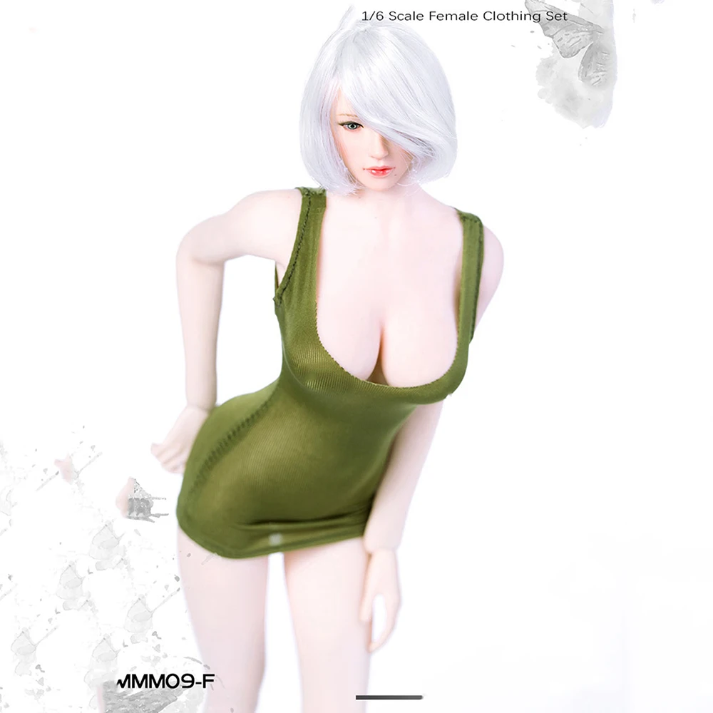 Tanie 1 6 skala kobiece figury lalki Sexy 2b Low cut U kołnierz sukienka mini dziewczyna długa koszula Model dla 12 figurka