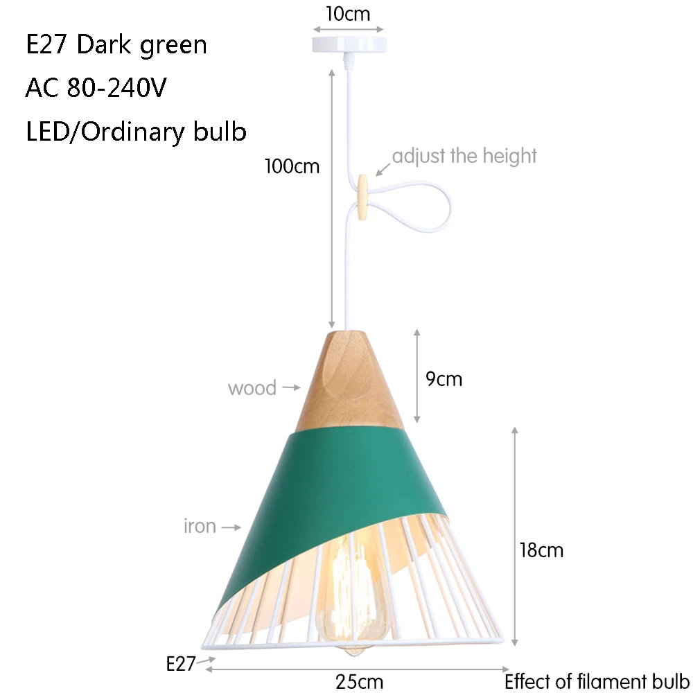 Современная железная деревянная окрашенная железная Минималистичная Подвесная лампа E27 220V светодиодный разноцветный кулон светильник для спальни фойе отельного бара