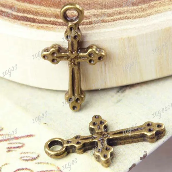 Aeneous Jewelry 100PCS/lot Antique Brass Cross 21x11.5x2.5mm Hole2.5mm