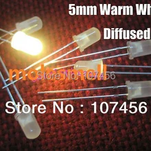 5 мм круглый светодиодный 1000 шт./лот, 5 мм Рассеянный теплый белый светодиодный светильник, широкоугольный Круглый светодиодный светильник, 5 мм светоизлучающий диод