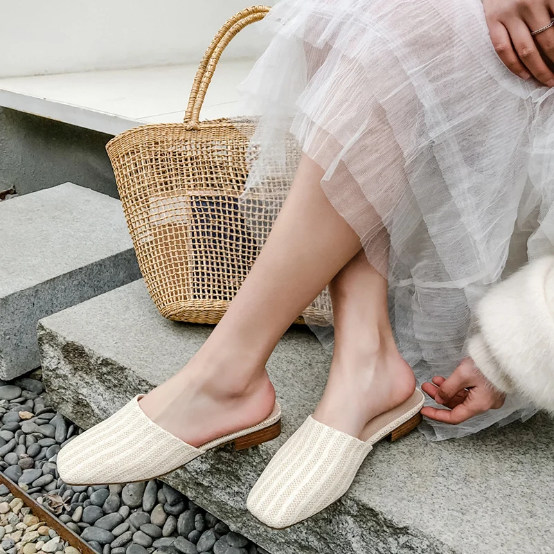 

SARAIRIS Brand Large Size 33-42 knitting genuine leather sheepskin pigskin Fashion Summer Women Shoes Mules Flats Woman