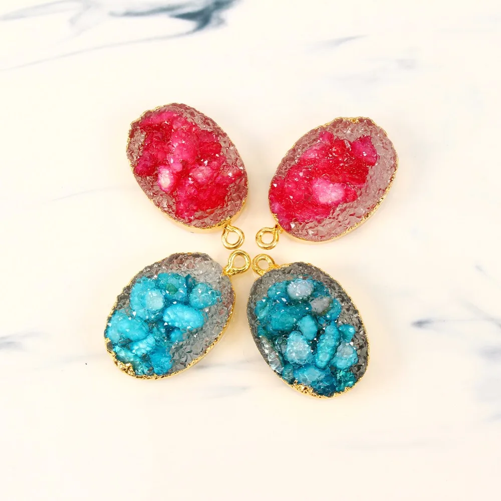 

2pc Irregular Resin Shell Jewelry Findings Fake Druzy Earrings Pendant Ear Studs Diy Charms Oval Drop Necklace Handmade F113