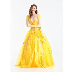Желтый Fantasias Красавица и Чудовище belle платье принцессы для взрослых нарядвечерние Вечеринка Рождество Хэллоуин платье красота костюм