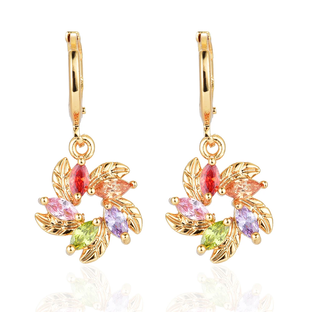 

Multi-color CZ Gold Color Drop Earrings Zircon Flower Dangle Earrings Jewelry for Women Girls