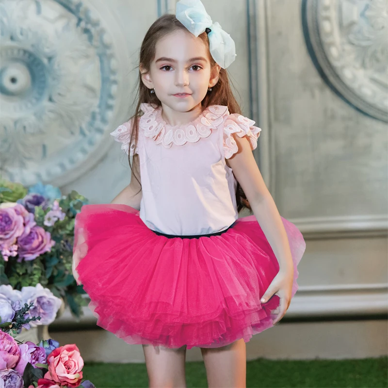 Buenos Ninos Baby Girls Fluffy 8-Layers Ballet Dance Pettiskirt Girl Princess Tulle Skirt With Pompom Puff Balls For 1-6T20
