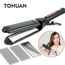 TOHUAN 3 в 1 пушистый выпрямитель для волос обжимной утюжок Регулируемая температура плоские утюги модная прическа гофрированный волнистый Утюг