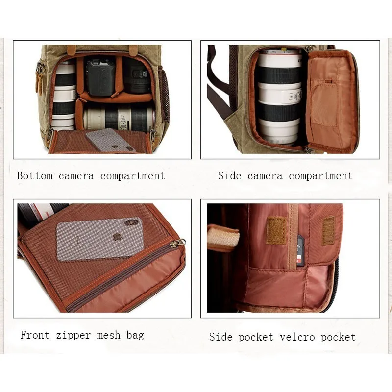 Batik Canvas Waterproof Photography Bag Outdoor Wear-resistant Large Camera Photo Backpack Men for