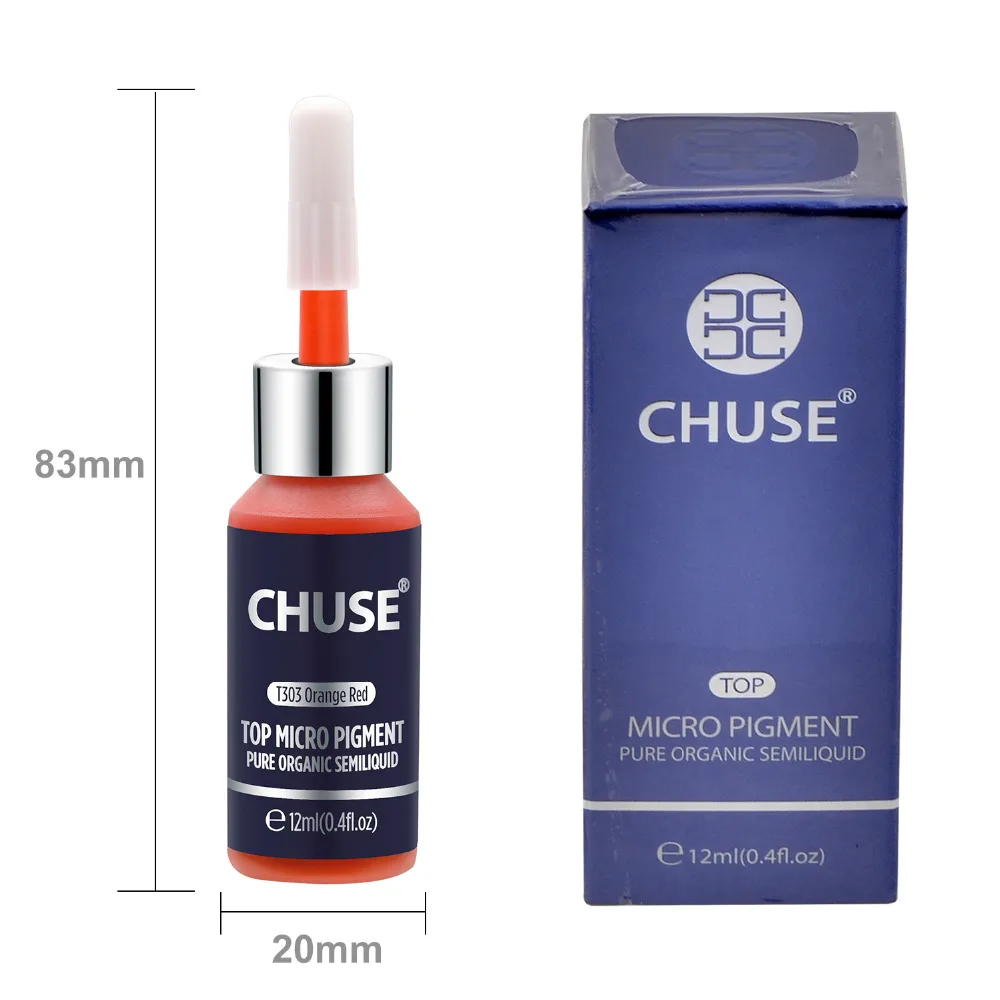 CHUSE Orange Red T303 Permanent Makeup Ink Eyeliner Tattoo Ink Set Eyebrow Microblading Pigment Professional 12ML 0.4oz