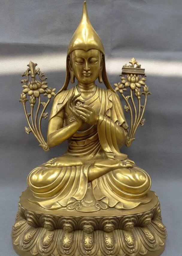 

USPS to USA S1691 21" Tibet Pure Brass Buddhist Joss Temple Master Tsongkhapa Buddha Statue (B0328)