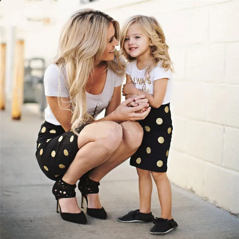 HE-Hello-Enjoy-Mother-Daughter-Matching-Clothes-Sets-Kids-2019-Short-Sleeves-Dot-T-shirt-Skirts