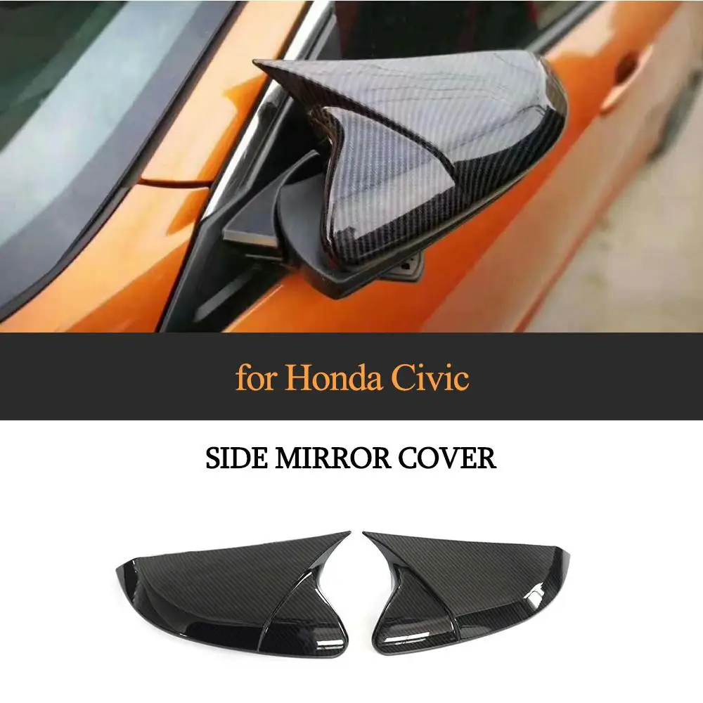 

ABS Carbon Fiber Look Rear View Side Mirror Cover for Honda for Civic 10th 2016 2017 2018 Horn Shape Stick-on Rearview Caps