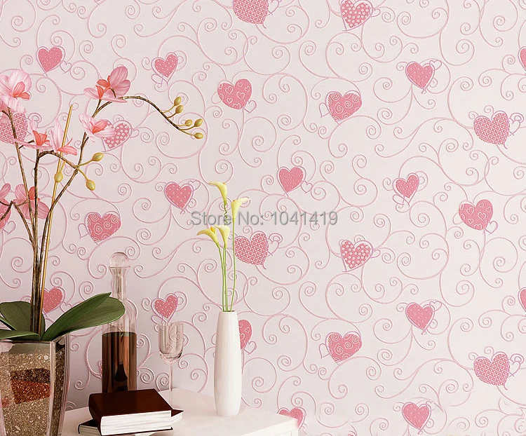 Pink Love Heart Cartoon Princess Girl Room Bedroom Decor Wallpaper Pink Love Heart Cartoon Princess Girl Room Bedroom Decor Wallpaper