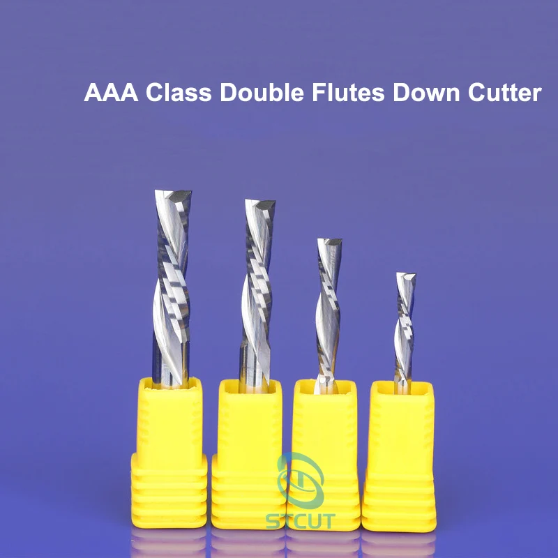 

1pc SHK 5/6/8/10mm Double 2 two flutes down-cut spiral endmill left hand cutter bit for plastic pvc acrylic MDF woodworking bit