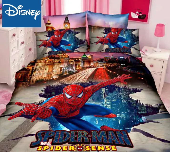 Disney Человек-паук Комплект постельного белья двойной размер пододеяльники простыни для детской кровати украшения односпальное постельное белье Мальчики Дети дом 2-4 шт