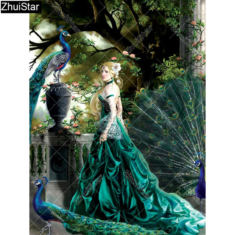 

Zhui Star Full Square Drill 5D DIY Diamond Painting "Peacock princess" 3D Embroidery Cross Stitch Rhinestone Mosaic Decor HYY