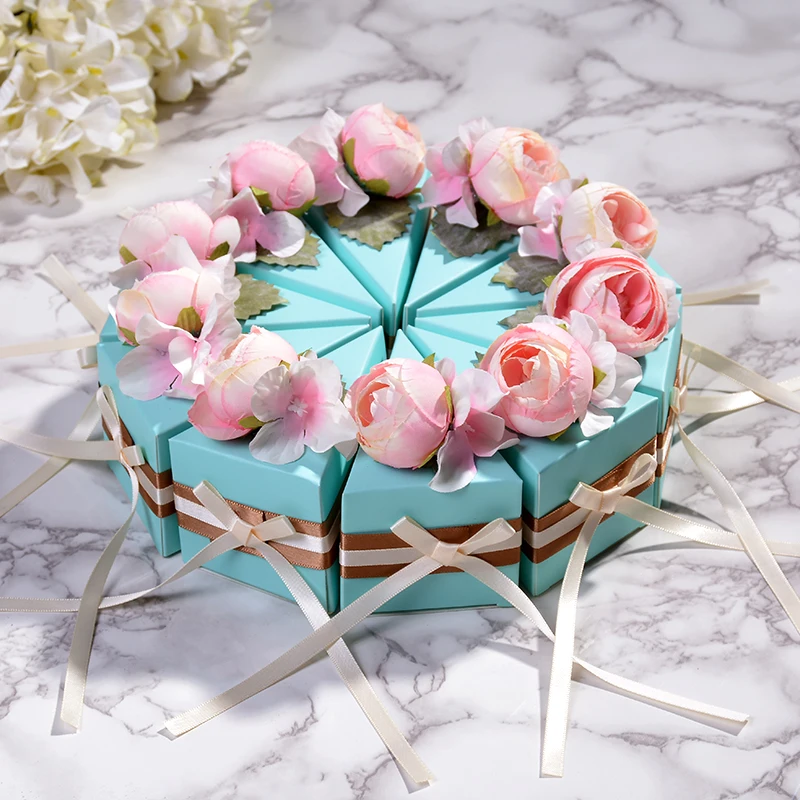 

10pcs Birthday Party Wedding Candy Box,Flower Packaging Cake-shaped Gift Box,Mermaid Party Snacks Cookies Gift Box Bags for Cand