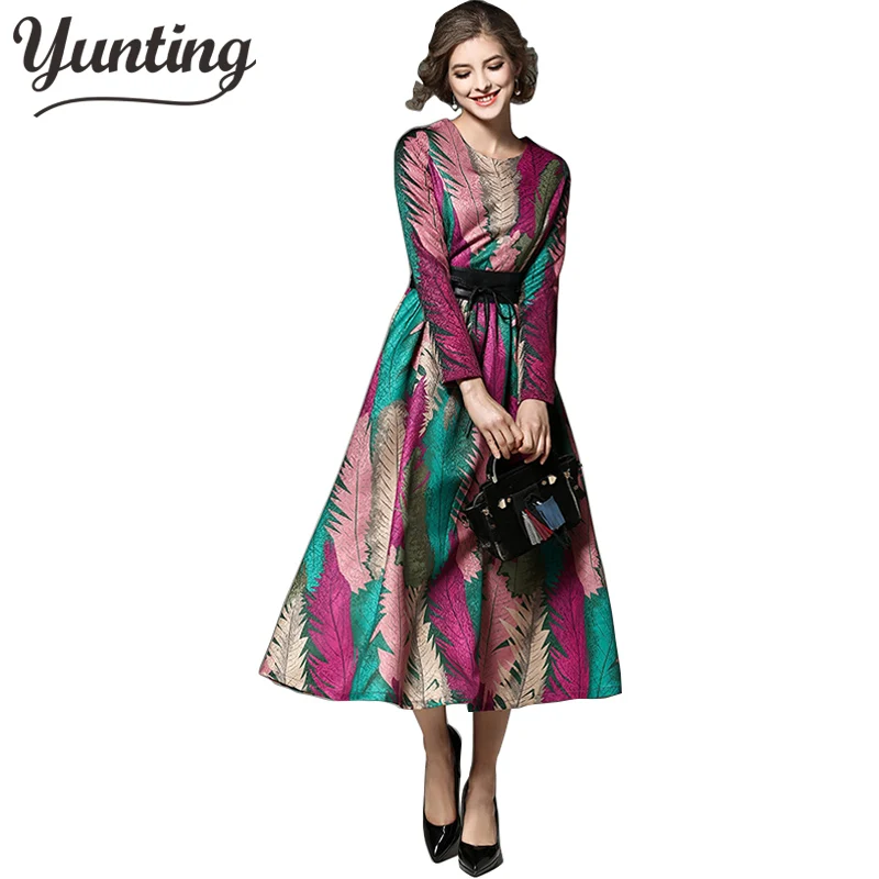 

New Arrival Runway Amazing Leaves Printed Slim Long Dress Maxi Dress