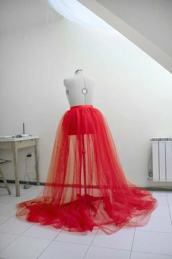 Новые Сексуальные женские юбки-пачки из сетчатой ткани, однотонные юбки макси с поясом, вечерние бальные платья в стиле бохо, плиссированная фатиновая юбка Vestidos - Цвет: Красный