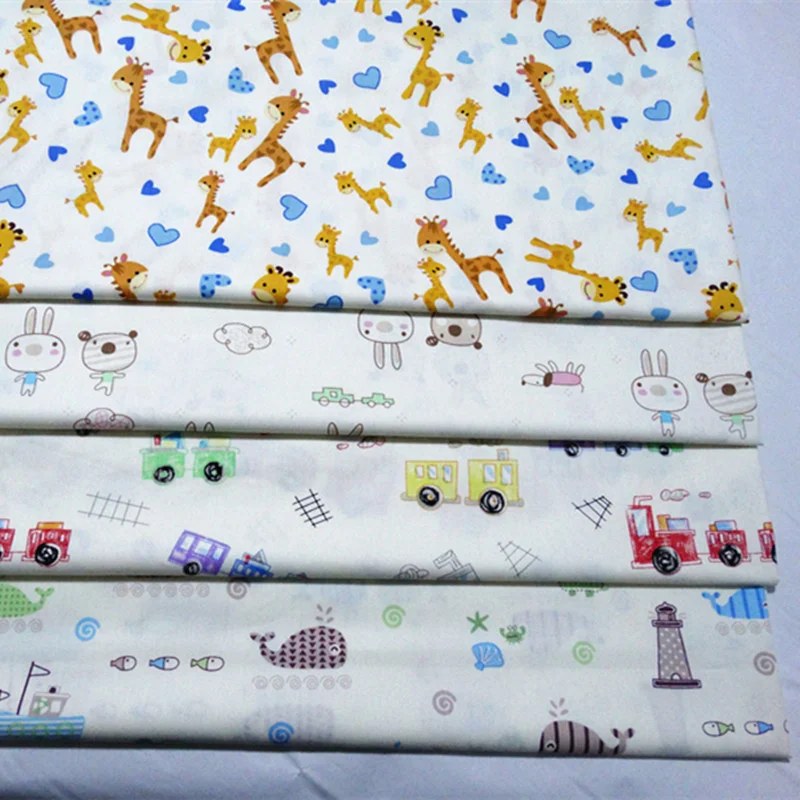 Детская хлопковая саржевая ткань с мультяшным принтом для домашнего текстиля, саржевая ткань для квилтинга, оленей, машин и рыб, детская одежда