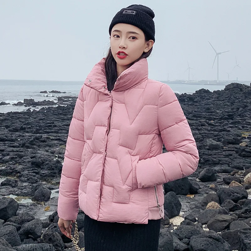 

Women winter jacket Thick warm short parkas coat stand collar Soft warm winter jackets Casual sintepon outwear coat