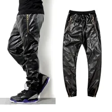 Хит, высокое качество, искусственная кожа, брюки в стиле хип-хоп, мужские, для досуга, простые, черные, Аллигатор, искусственная кожа, куртка, брюки