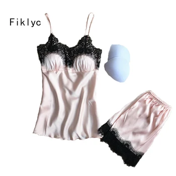

Fiklyc brand women's sexy v-neck chemises babydoll female padded bra pajamas sets summer young girls nightwear sleepwear set HOT