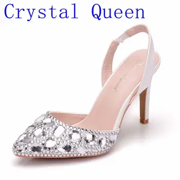

Crystal Queen Women Pumps 10CM High Heels Rhinestone Elegant Pointed Beautiful Wedding Bridal Shoes Party Dress Courtesy Shoes