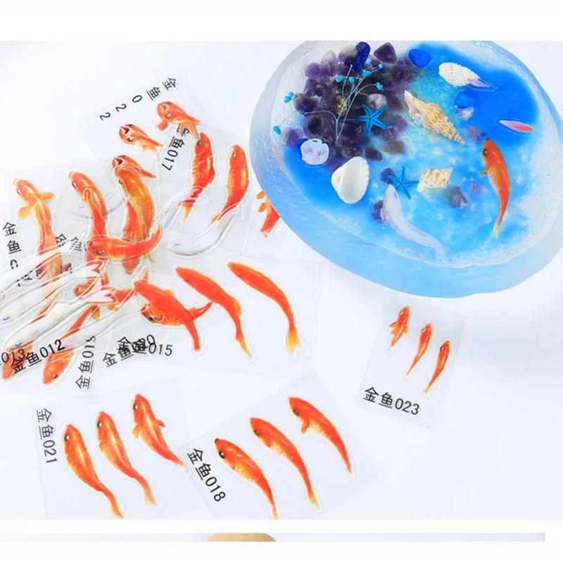 

12 Style Mix Gold Fish Duckweed UV Resin Clear Film Stickers Decorative Fit Phone Case DIY Micro Landscape Scrapbooking Sticker