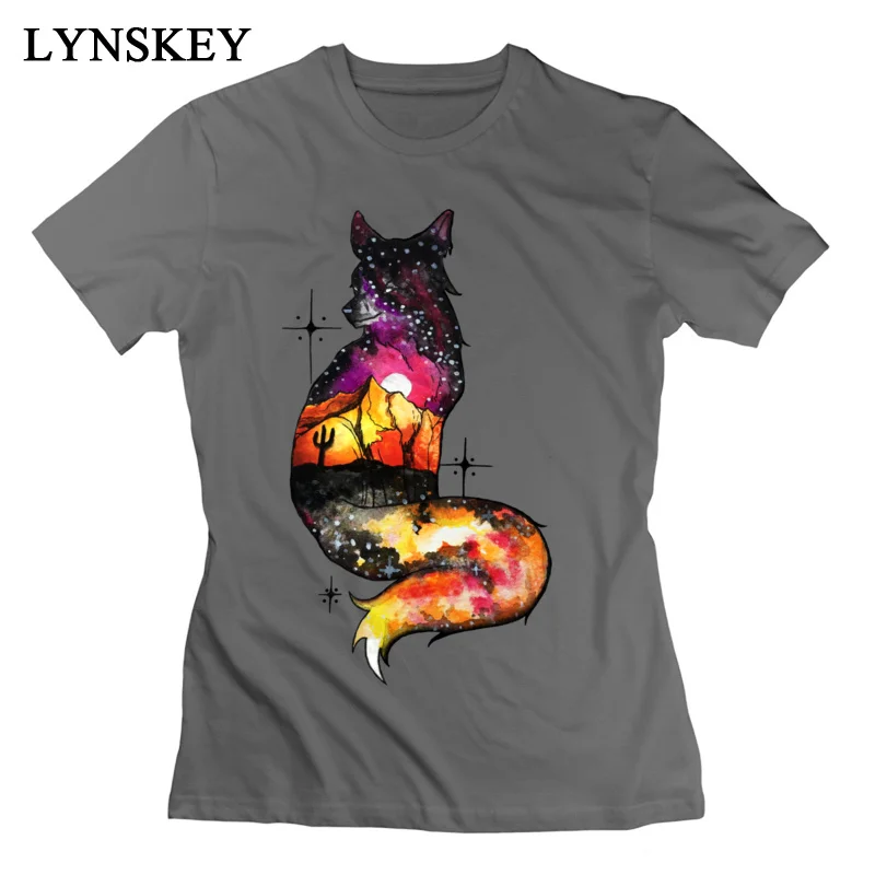 LYNSKEY Cotton Tops Shirt Galaxy Desert Fox for Women Normal T-Shirts Slim Fit Discount Crewneck Short Sleeve Tee Shirt white