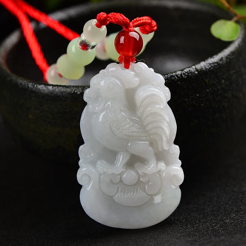 

Natural jadeite Chinese zodiac pendant Zodiac chicken transshipment protective Jade pendant necklace pendant Send a certificate