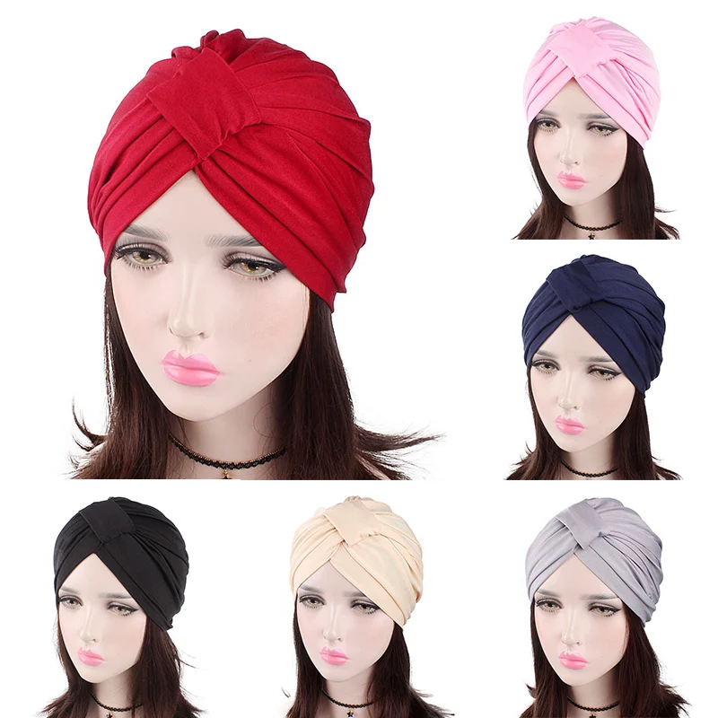 

Sale Soft 2018 New Cotton Solid Night Sleep Hair Loss Chemo Cap Wide Band Cap Fashion Women Headwear Boutique accessories