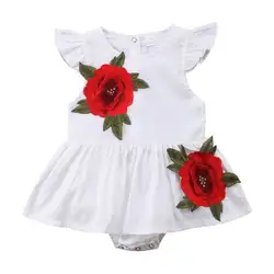 2018 Фирменная новинка цветок для новорожденных девочек летящими рукавами Ползунки вышивка пачка оборками платье нарядное платье принцессы